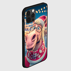 Чехол для iPhone 12 Pro Новогодний конь в очках, цвет: 3D-черный — фото 2