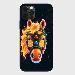 Чехол для iPhone 12 Pro Новогодняя мандариновая лошадь, цвет: 3D-черный