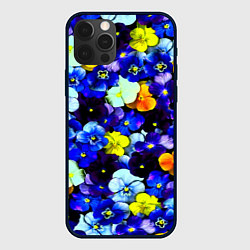 Чехол для iPhone 12 Pro Синие цветы, цвет: 3D-черный