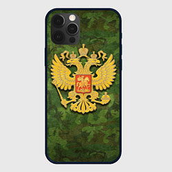 Чехол для iPhone 12 Pro Герб на камуфляже, цвет: 3D-черный