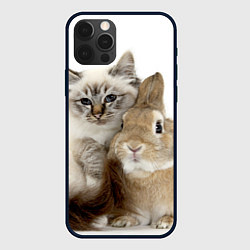 Чехол для iPhone 12 Pro Кот и кролик пушистые, цвет: 3D-черный