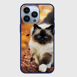 Чехол для iPhone 13 Pro Котик в листьях, цвет: 3D-тёмно-синий