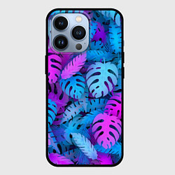 Чехол для iPhone 13 Pro Сине-розовые тропики, цвет: 3D-черный