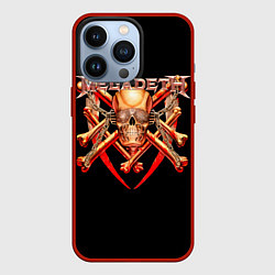 Чехол для iPhone 13 Pro Megadeth: Gold Skull, цвет: 3D-красный