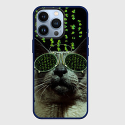 Чехол для iPhone 13 Pro Кот в матрице, цвет: 3D-тёмно-синий