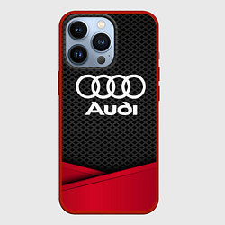 Чехол для iPhone 13 Pro Audi: Grey Carbon, цвет: 3D-красный