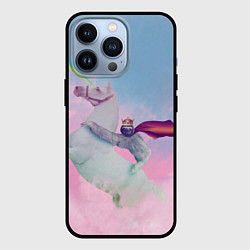 Чехол для iPhone 13 Pro Ленивец король на единороге, цвет: 3D-черный