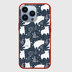 Чехол для iPhone 13 Pro Белые медведи, цвет: 3D-красный