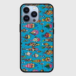 Чехол для iPhone 13 Pro Разноцветные рыбы, цвет: 3D-черный