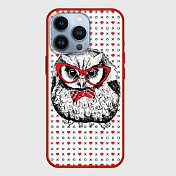 Чехол для iPhone 13 Pro Мудрая сова в очках, цвет: 3D-красный