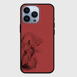 Чехол для iPhone 13 Pro Конь на красном фоне, цвет: 3D-черный