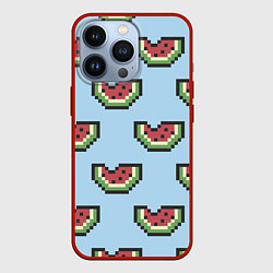 Чехол для iPhone 13 Pro Пиксельный арбуз, цвет: 3D-красный