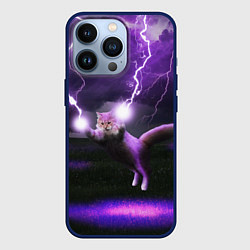 Чехол для iPhone 13 Pro Кот и Молнии, цвет: 3D-тёмно-синий