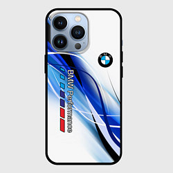 Чехол для iPhone 13 Pro BMW волны - blue-white, цвет: 3D-черный