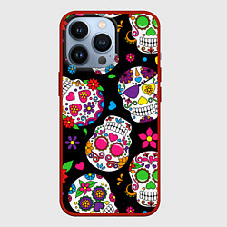 Чехол для iPhone 13 Pro Шальные черепа, цвет: 3D-красный