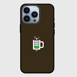 Чехол для iPhone 13 Pro Батарейка заряд чашка кофе, цвет: 3D-черный