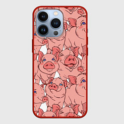 Чехол для iPhone 13 Pro Свиньи, цвет: 3D-красный