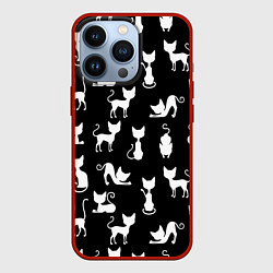 Чехол для iPhone 13 Pro КОШКИ БЕЛОЕ НА ЧЕРНОМ, цвет: 3D-красный