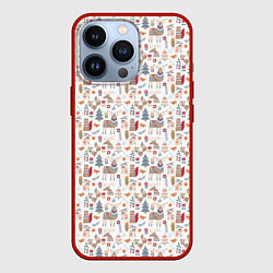 Чехол для iPhone 13 Pro Новогодний лес, цвет: 3D-красный