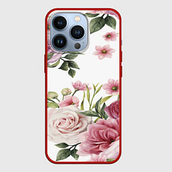 Чехол для iPhone 13 Pro Розовые розы, цвет: 3D-красный