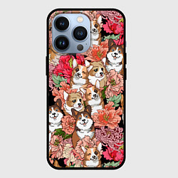 Чехол для iPhone 13 Pro Корги & Цветы, цвет: 3D-черный