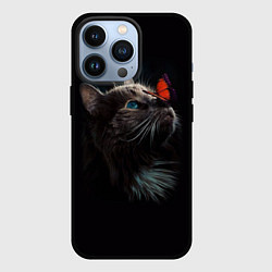 Чехол для iPhone 13 Pro Котик и бабочка, цвет: 3D-черный