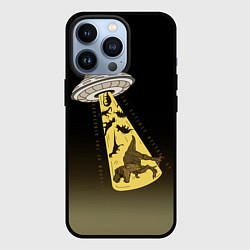 Чехол для iPhone 13 Pro НЛО похищает динозавров, цвет: 3D-черный