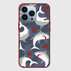 Чехол для iPhone 13 Pro Акулы, цвет: 3D-красный