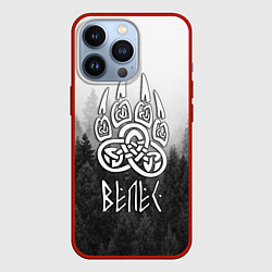Чехол для iPhone 13 Pro ВЕЛЕС туманный лес, цвет: 3D-красный