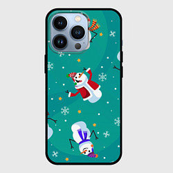 Чехол для iPhone 13 Pro РазНые Снеговики, цвет: 3D-черный