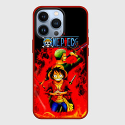 Чехол для iPhone 13 Pro Зоро и Луффи в огне One Piece, цвет: 3D-красный