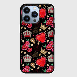 Чехол для iPhone 13 Pro Корона и розы, цвет: 3D-черный