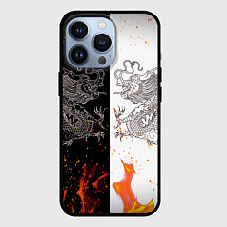 Чехол для iPhone 13 Pro Драконы Черный и Белый Огонь, цвет: 3D-черный