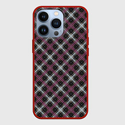 Чехол для iPhone 13 Pro Темный серый узор в клетку, цвет: 3D-красный