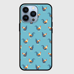 Чехол для iPhone 13 Pro Петушки паттерн, цвет: 3D-черный