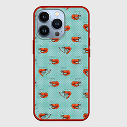 Чехол для iPhone 13 Pro Креветки паттерн, цвет: 3D-красный