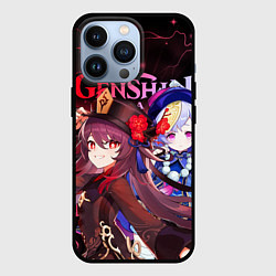 Чехол для iPhone 13 Pro Ху Тао и Ци Ци, Genshin Impact, цвет: 3D-черный