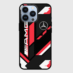 Чехол для iPhone 13 Pro MERCEDES-BENZ AMG GEOMETRY STRIPES RED, цвет: 3D-черный