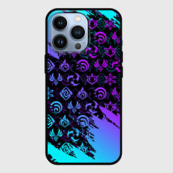 Чехол для iPhone 13 Pro GENSHIN NEON PATTERN SYMBOL НЕОН ЭМБЛЕМЫ, цвет: 3D-черный