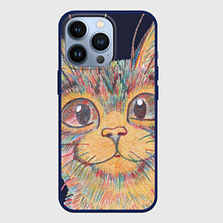 Чехол для iPhone 13 Pro A 018 Цветной кот, цвет: 3D-тёмно-синий