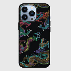 Чехол для iPhone 13 Pro Цветные драконы, цвет: 3D-черный