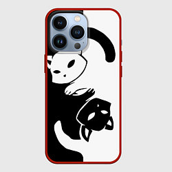 Чехол для iPhone 13 Pro Черный и белый кот кувыркаются, цвет: 3D-красный