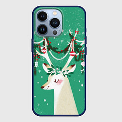 Чехол для iPhone 13 Pro Олень Новый год, цвет: 3D-тёмно-синий