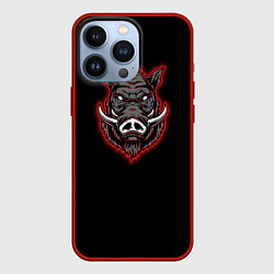 Чехол для iPhone 13 Pro Кабан красно-белый, цвет: 3D-красный