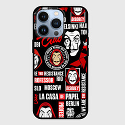 Чехол для iPhone 13 Pro БУМАЖНЫЙ ДОМ ЛОГОБОМБИНГ LA CASA DE PAPEL, цвет: 3D-черный