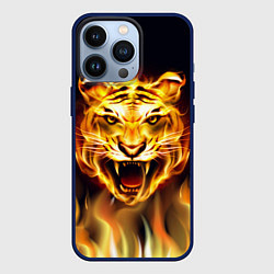 Чехол для iPhone 13 Pro Тигр В Пламени, цвет: 3D-тёмно-синий