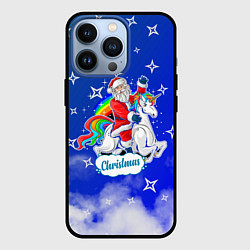 Чехол для iPhone 13 Pro Новогодний Санта с Единорогом, цвет: 3D-черный