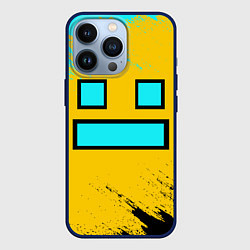Чехол для iPhone 13 Pro GEOMETRY DASH SMILE БРЫЗГИ КРАСОК, цвет: 3D-тёмно-синий