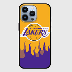 Чехол для iPhone 13 Pro LA LAKERS NBA FIRE ЛЕЙКЕРС ОГОНЬ, цвет: 3D-черный