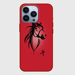 Чехол для iPhone 13 Pro Огненная лошадь с иероглифом, цвет: 3D-красный